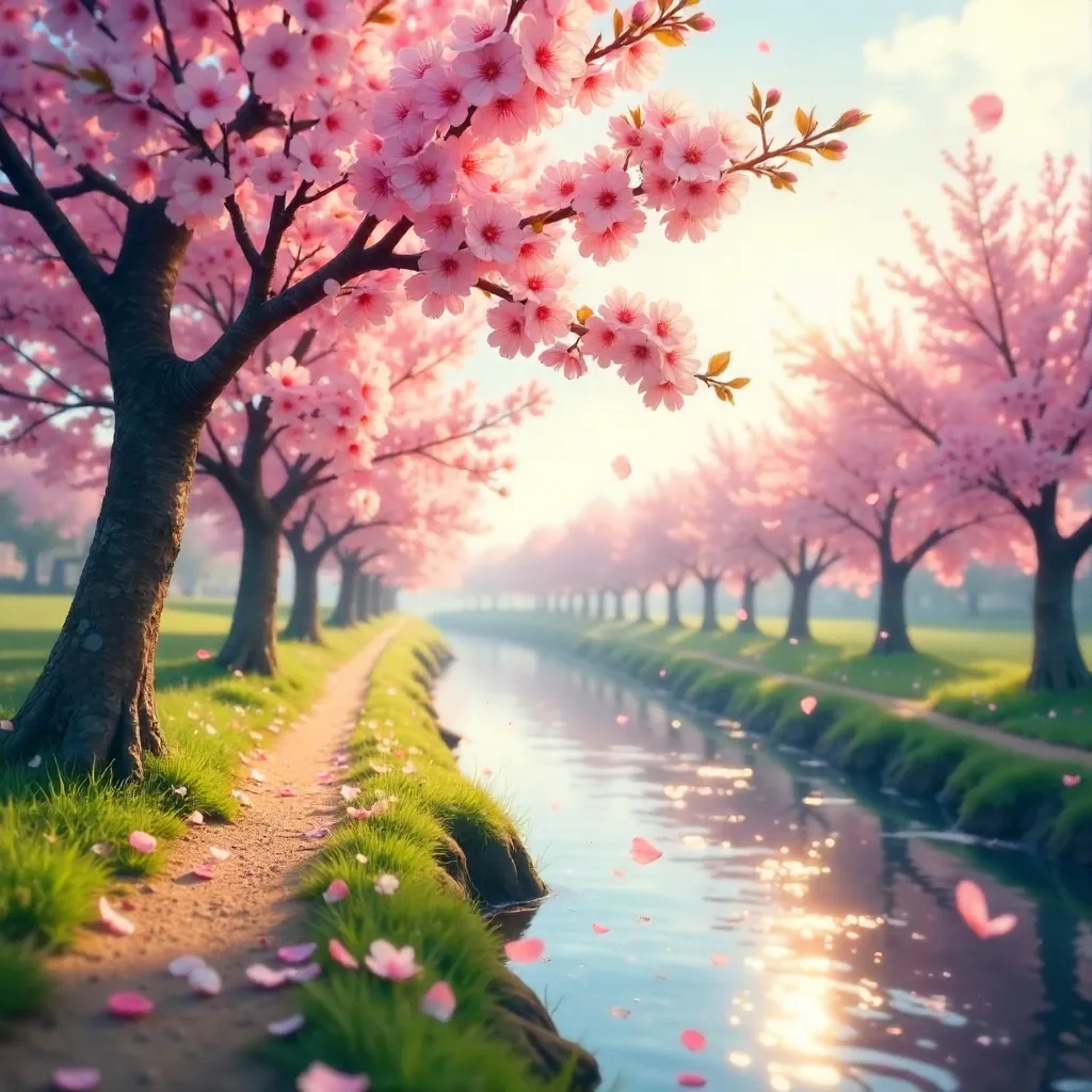 Cherry Blossoms in Sunlit Spring Splendor