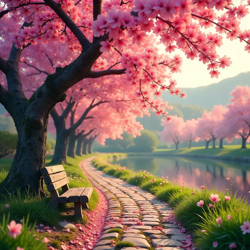 Vibrant Pink Cherry Blossoms in Romantic Spring Scene