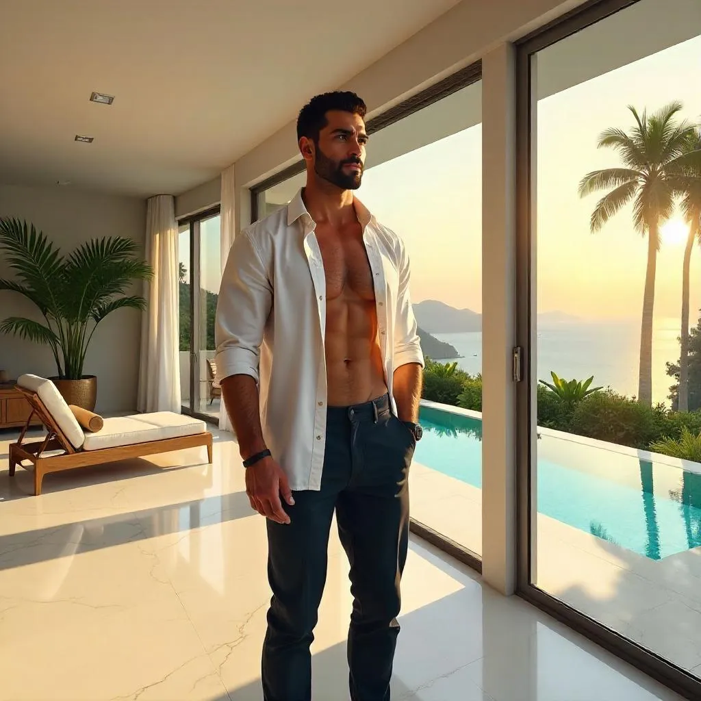 Strong White Man in a Luxe Villa — Digital Art