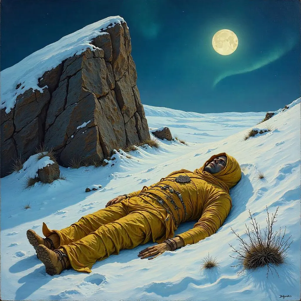 Mummy in the Tundra: An Oil Painting Scene