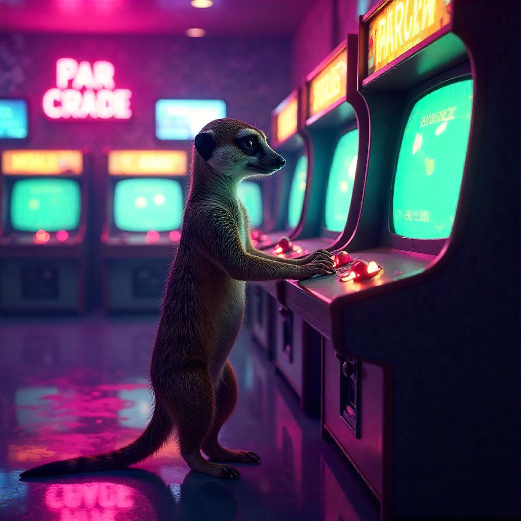 Neon Meerkat at the Retro Arcade