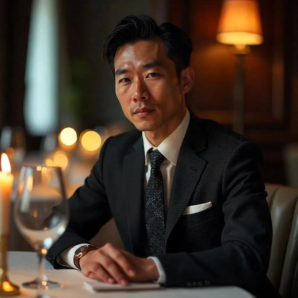 Elegant Asian Gentleman in a Fine Dining Restaurant