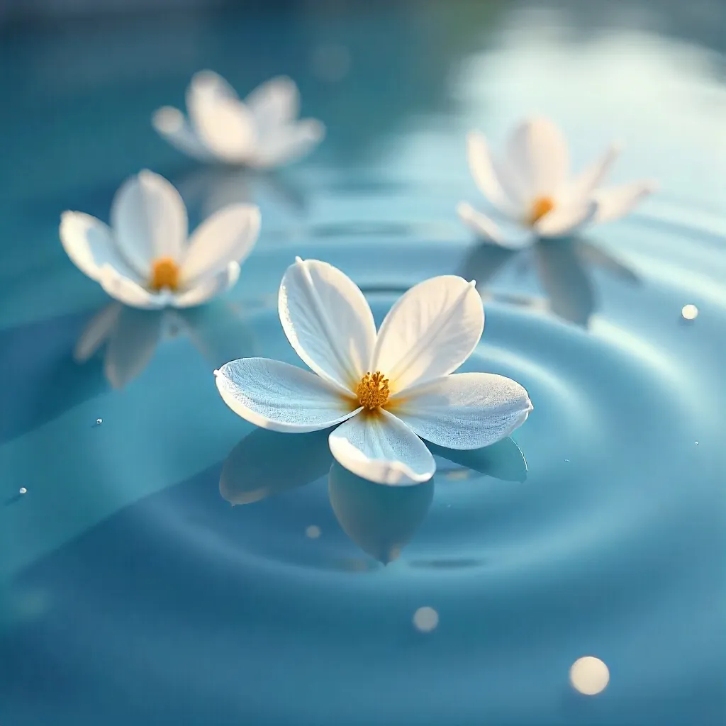 Delicate White Flowers on Serene Blue Water
