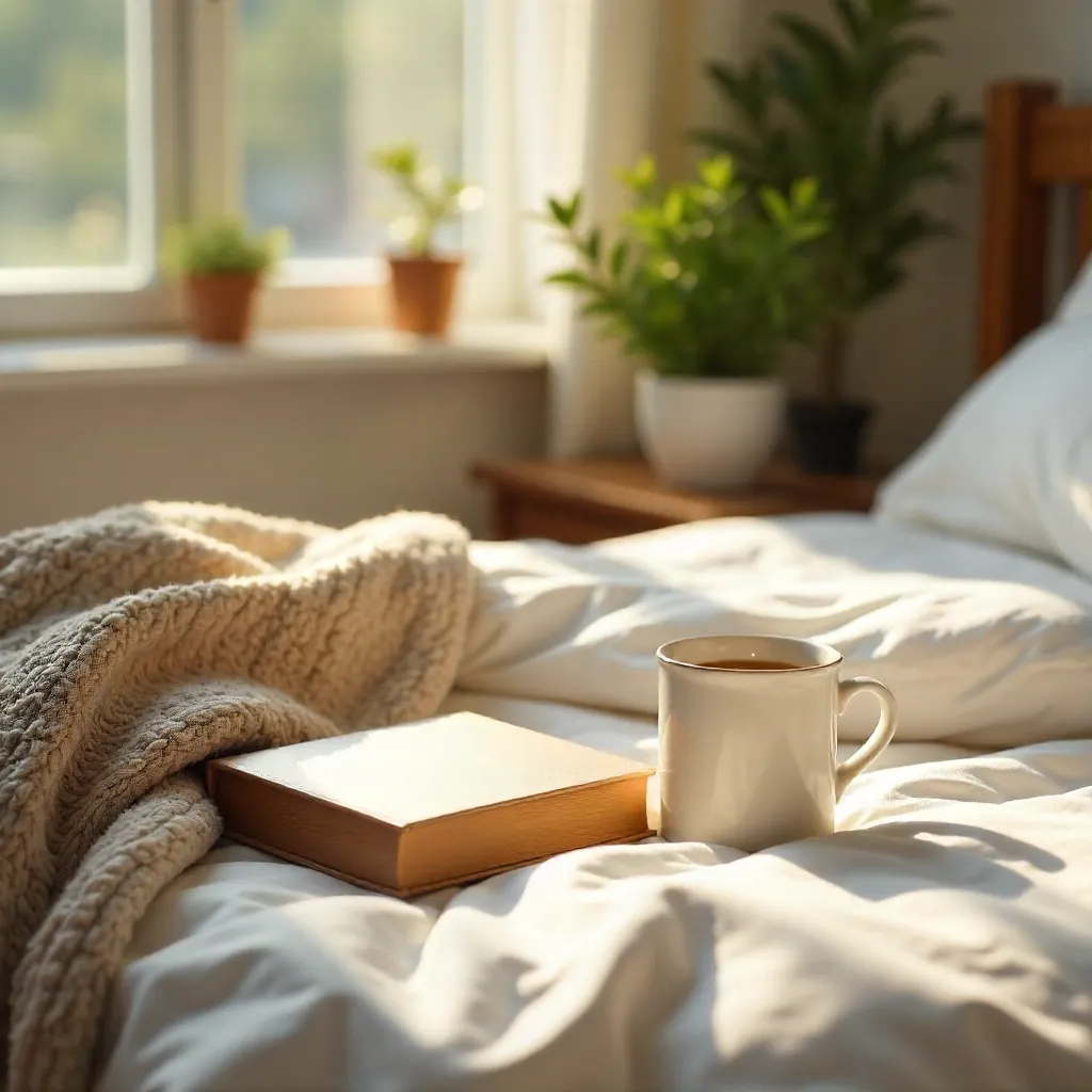 Serene Morning: A Book, Coffee, and Cozy Bed