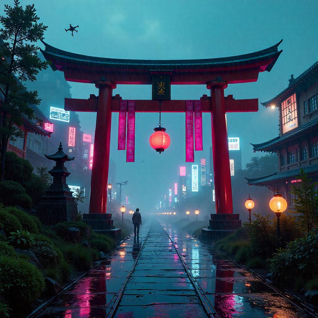Neon Wind at the Shrine of Circuit Bridges