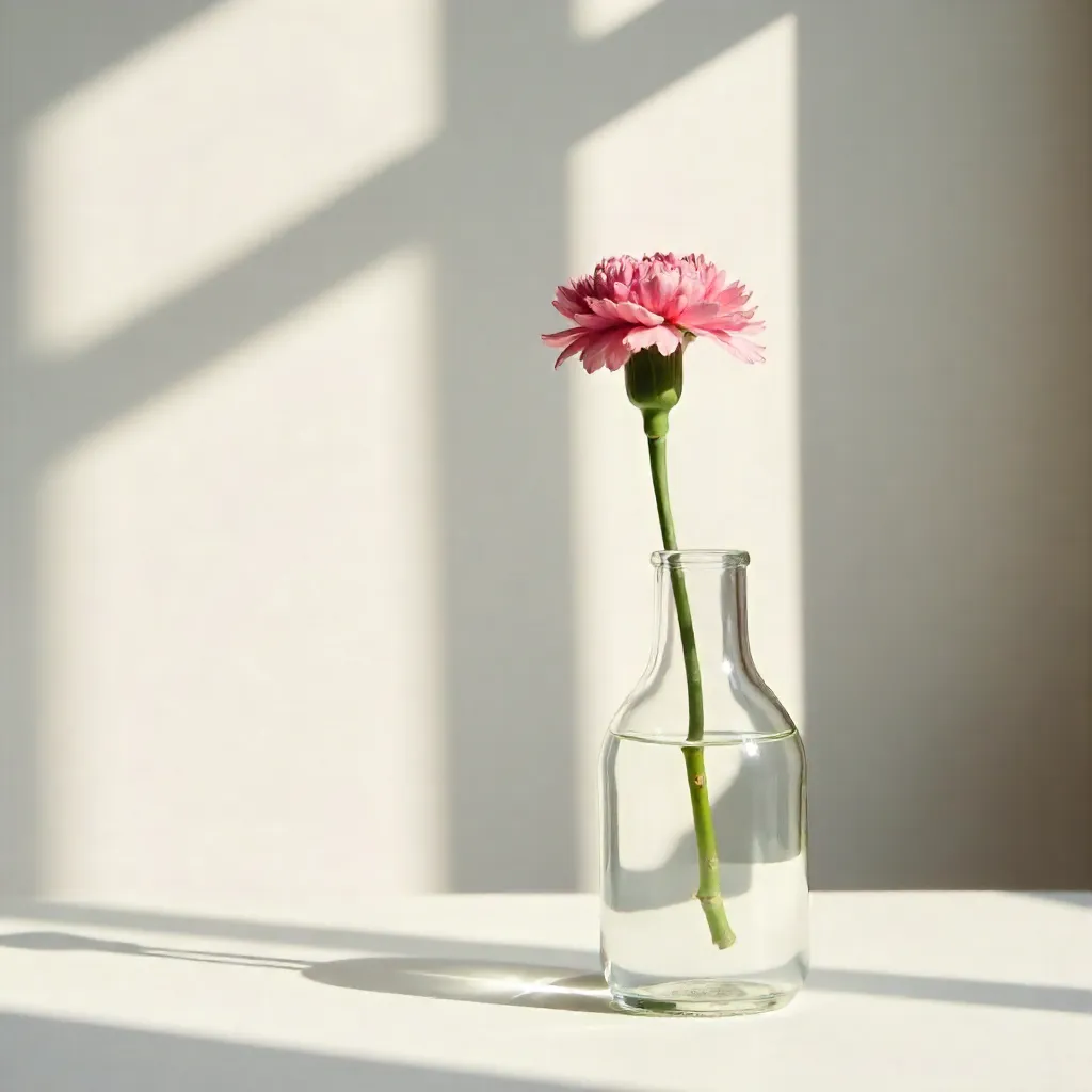 Minimalist Pink Carnation in Glass Vase