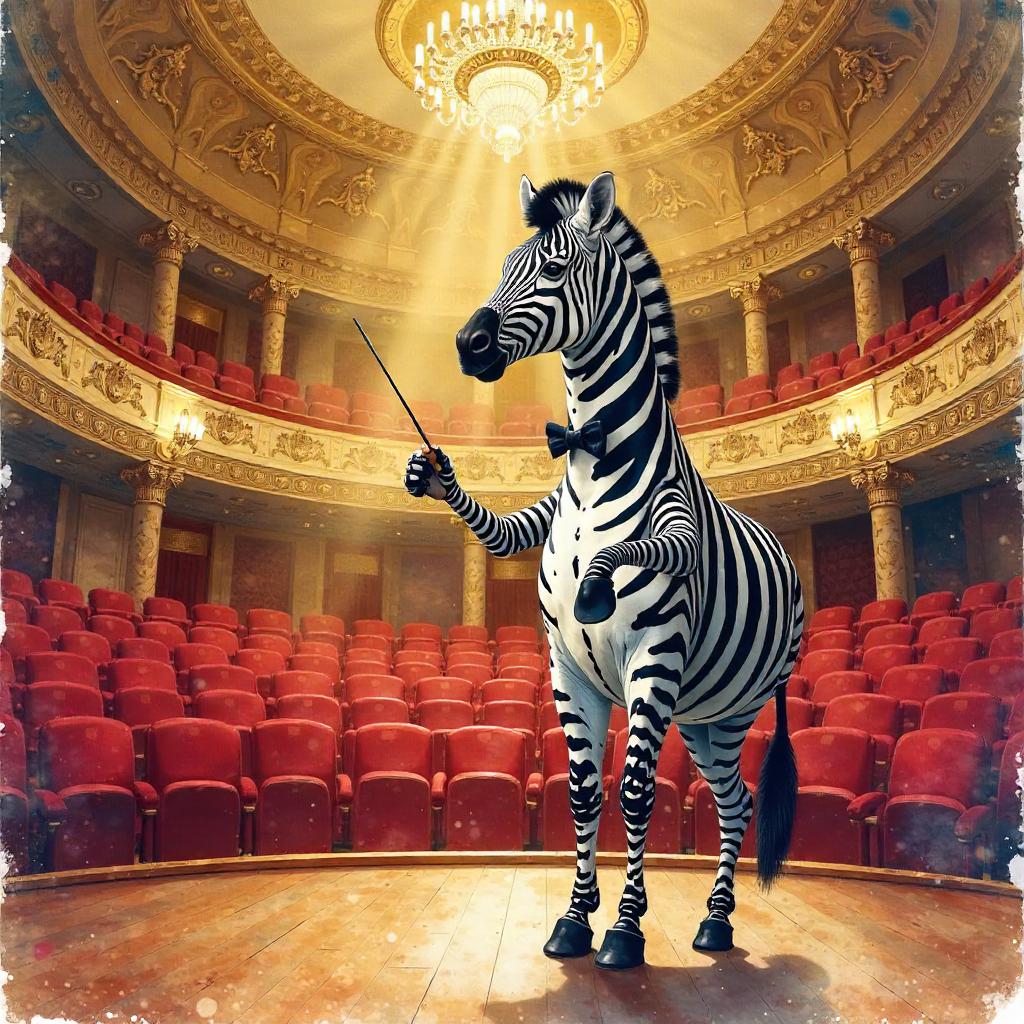 Watercolor Zebra Conducting in a Grand Concert Hall