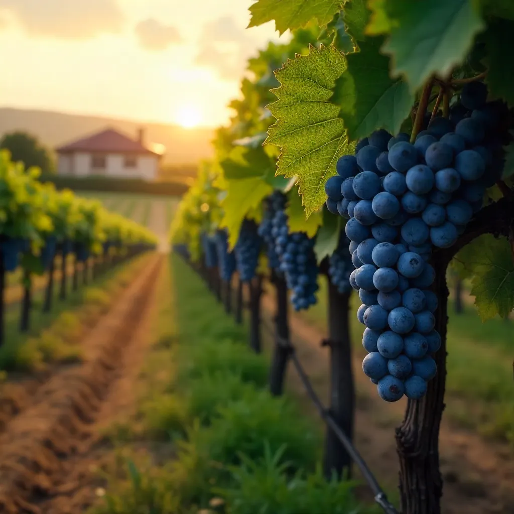 Golden Hour Vineyard: Blue Grapes for Fine Wine