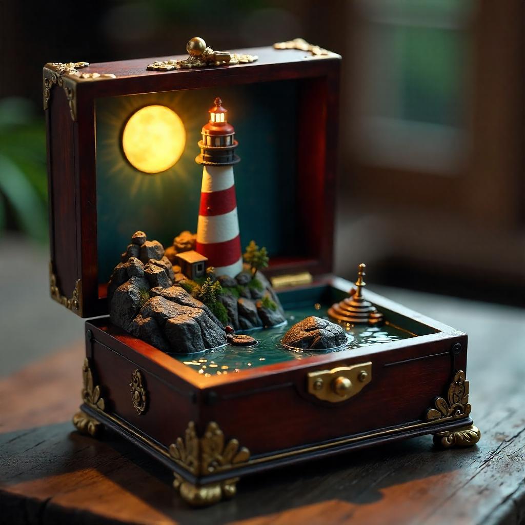 Lighthouse Diorama Inside a Music Box