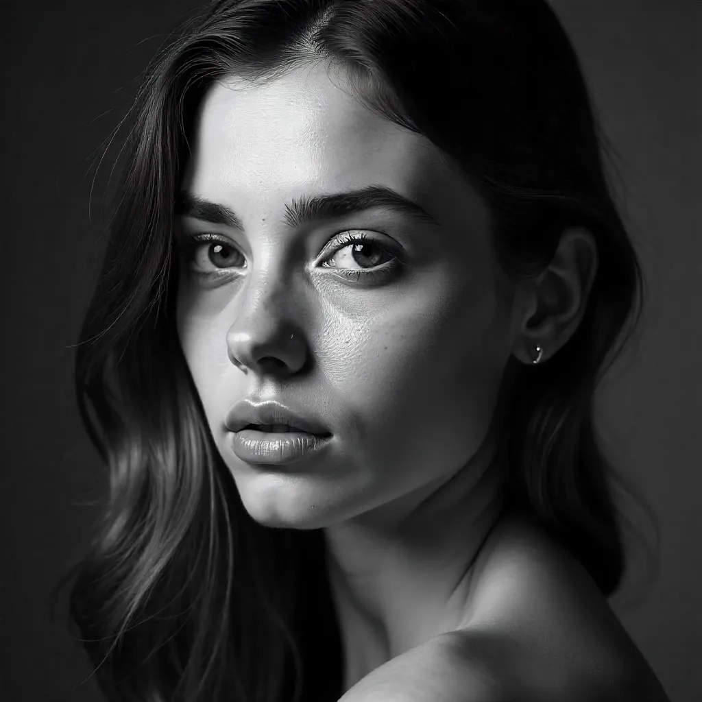 Serene Noir Portrait: Nose Ring in Focus