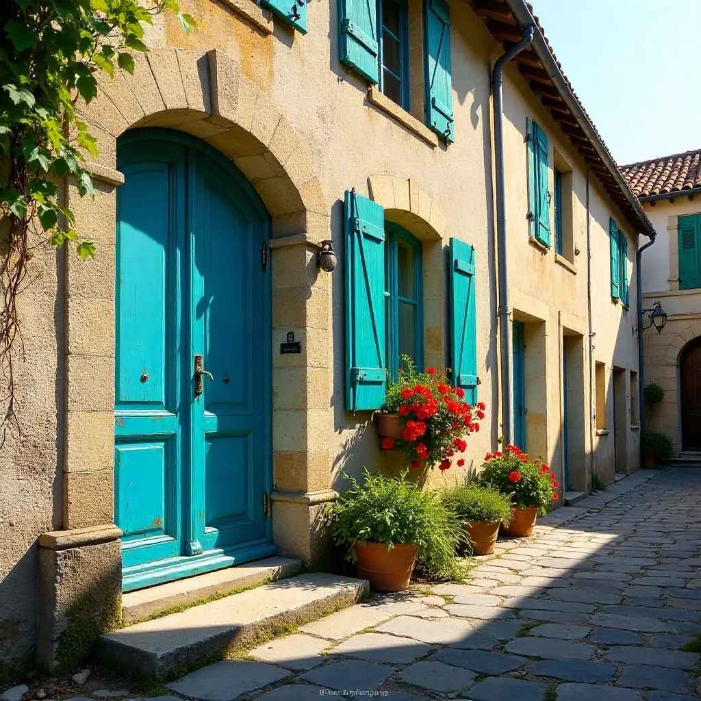 Blue Door and Green Shutters in Château-Gontier