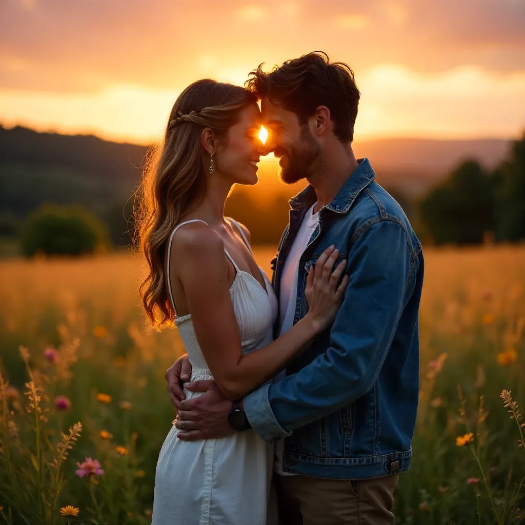 Sunset Embrace: A Young Couple in Love