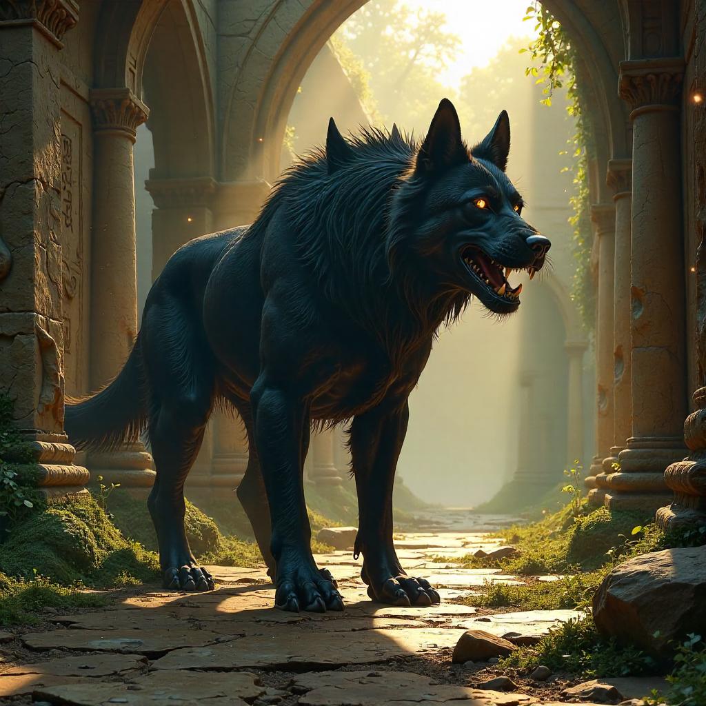 Cerberus in Ruins: A Photorealistic Encounter