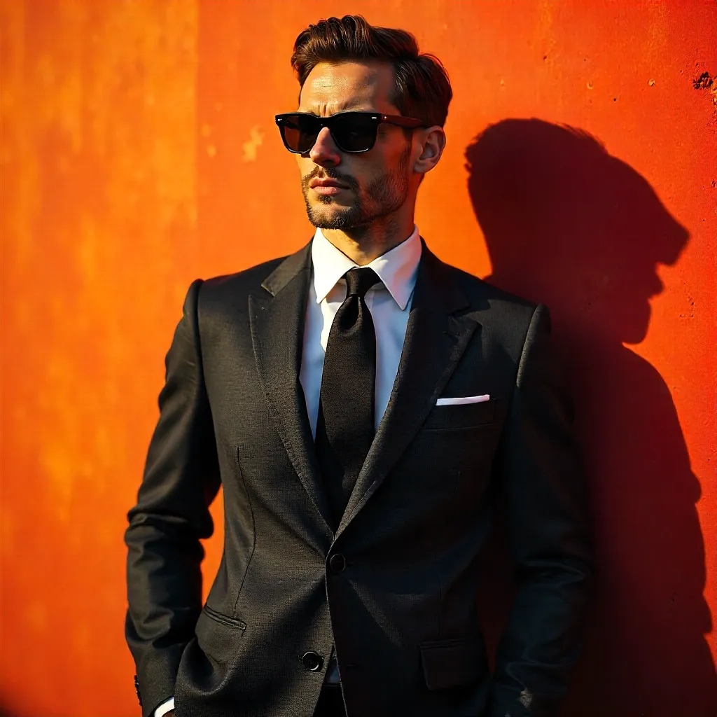Stylish Man in Sunglasses by Vibrant Wall