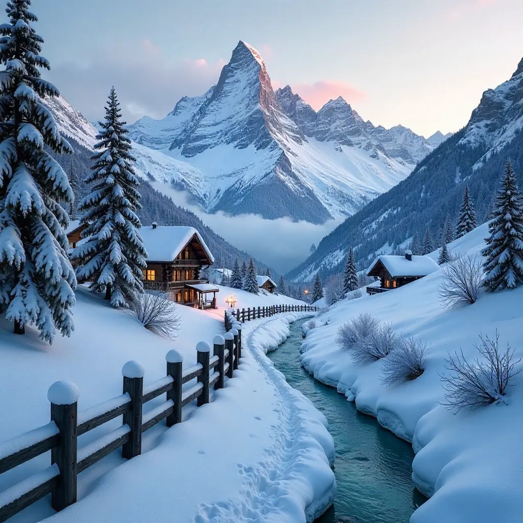 Snowy Grindelwald Alps: Blue Hour Alpine Grandeur