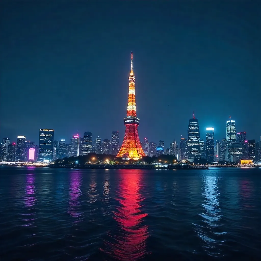 Tokyo Tower Illuminated over a Neon Night Skyline