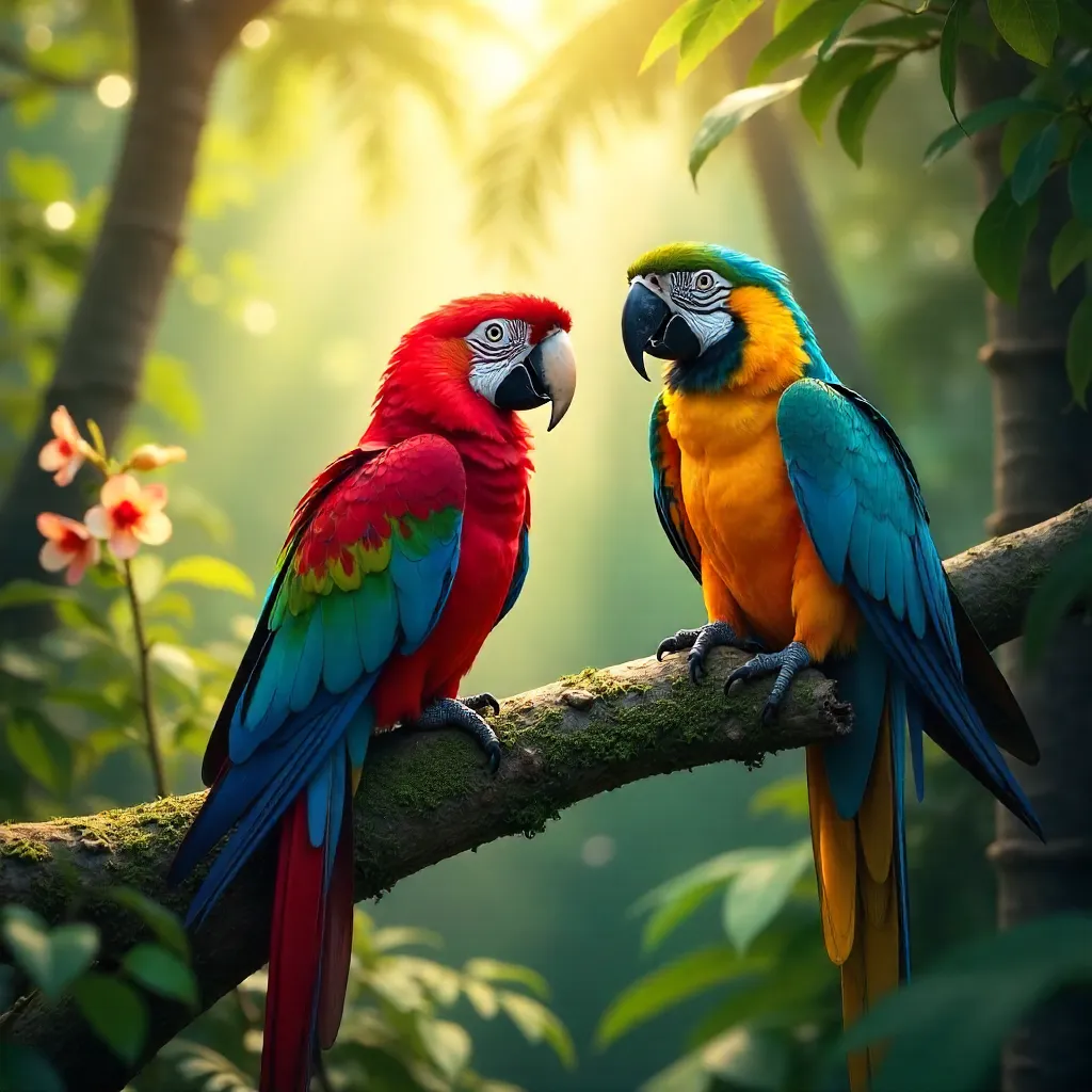 Vibrant Macaws in Cancun Jungle