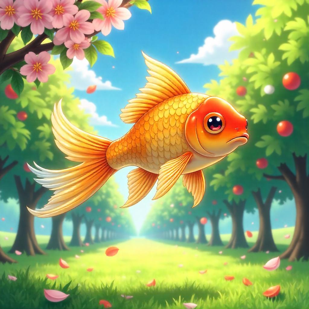 Gilded Goldfish in a Sunlit Orchard