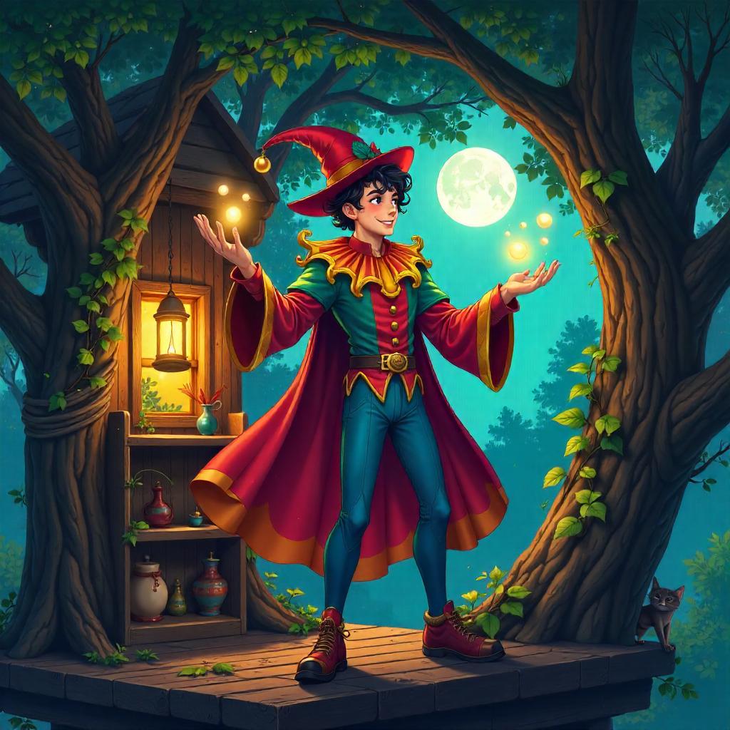 Jester in an Enchanted Tree House - Anime Style