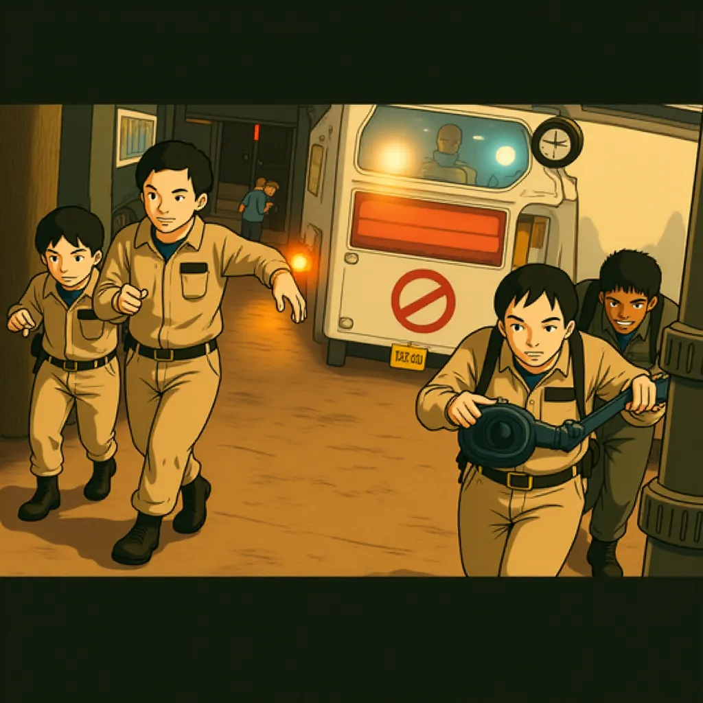 Dan Aykroyd, Bill Murray, Ernie Hudson, and Annie Potts in Ghostbusters: Frozen Empire (2024) - Anime style