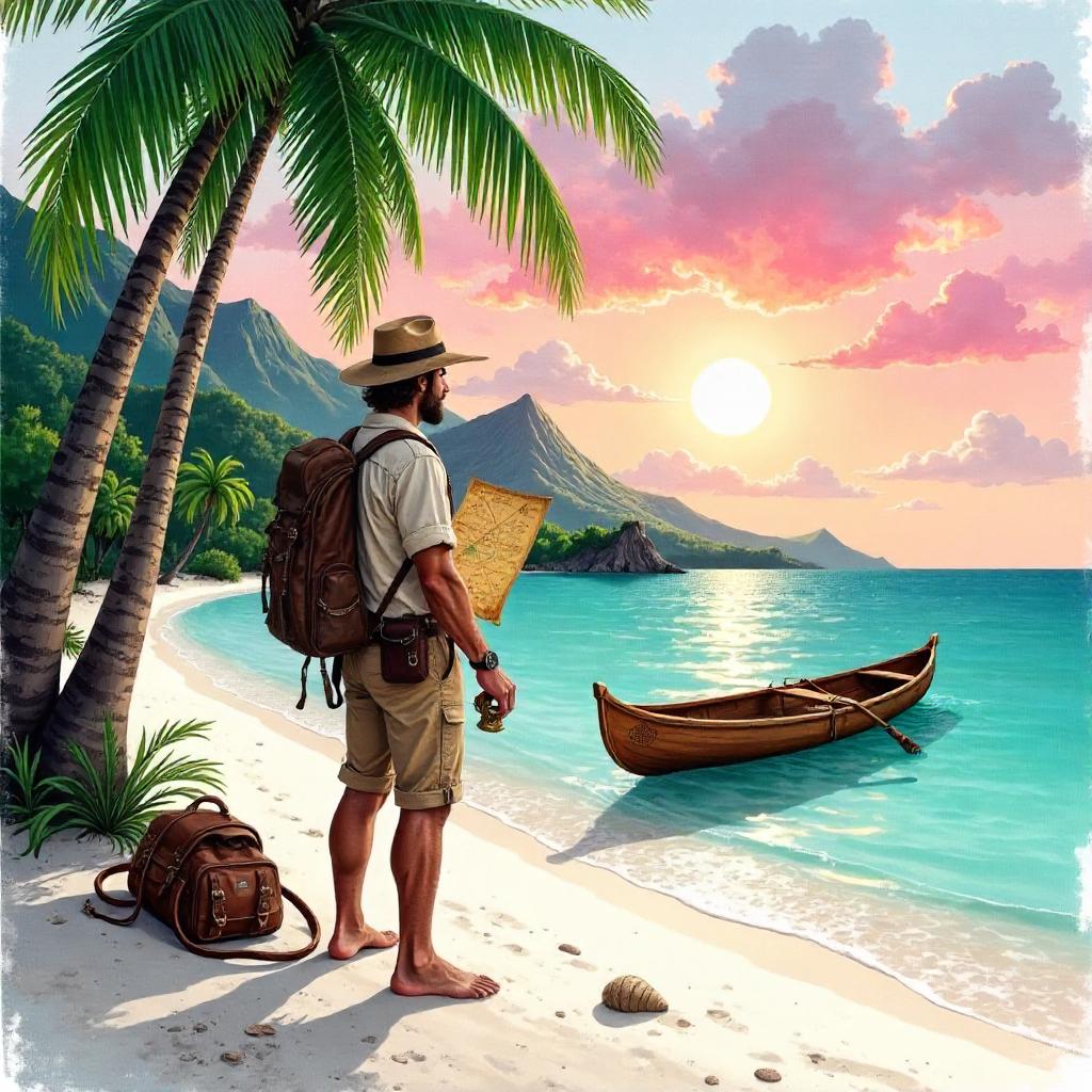 Watercolor Explorer on a Tropical Island