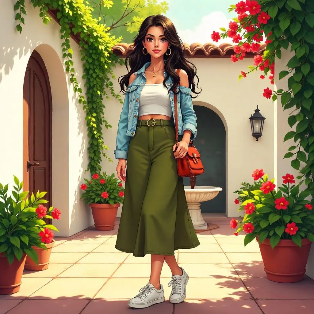 Latina Anime Girl in a Sunny Courtyard