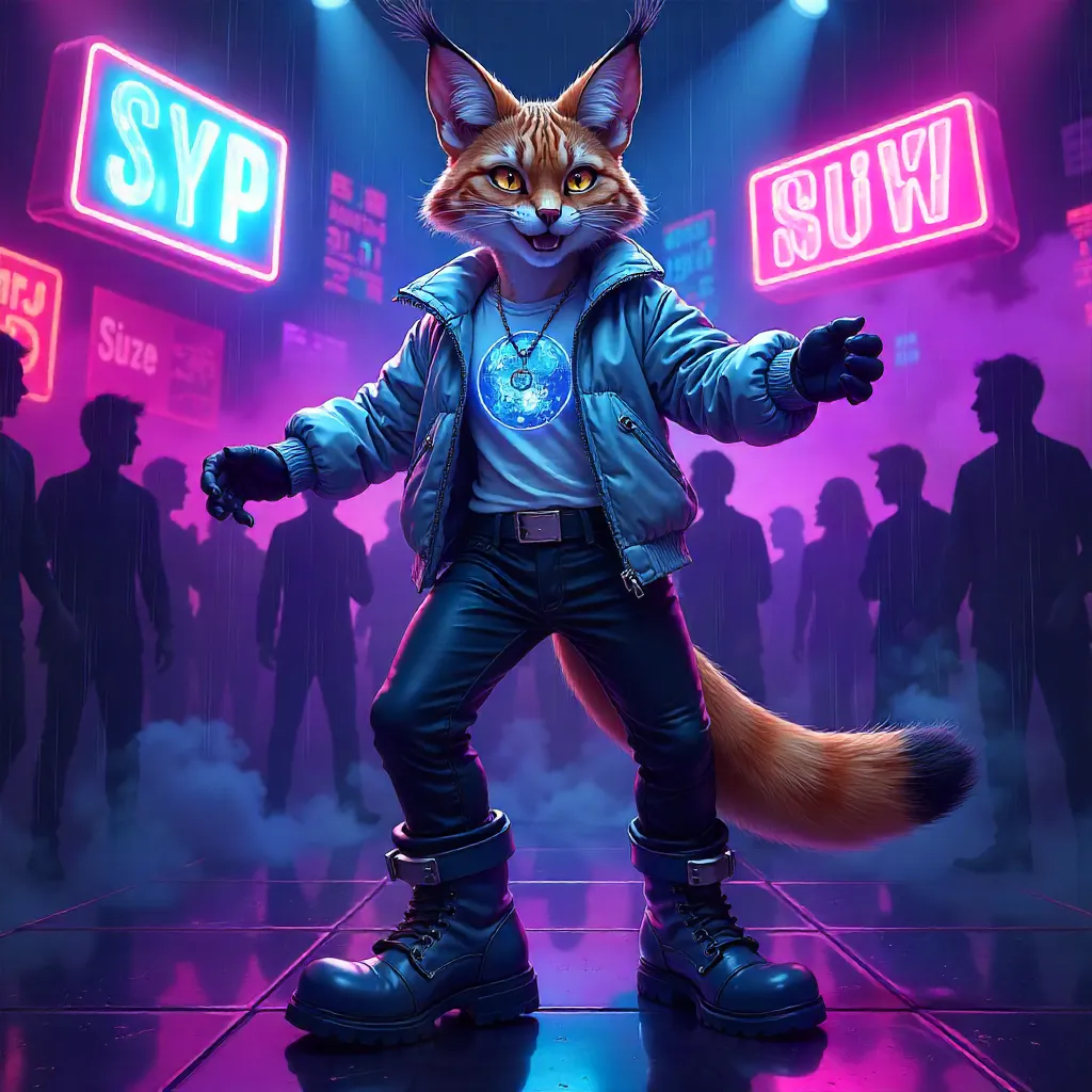 Neon Lynx DJ in a Futuristic Anime Nightclub