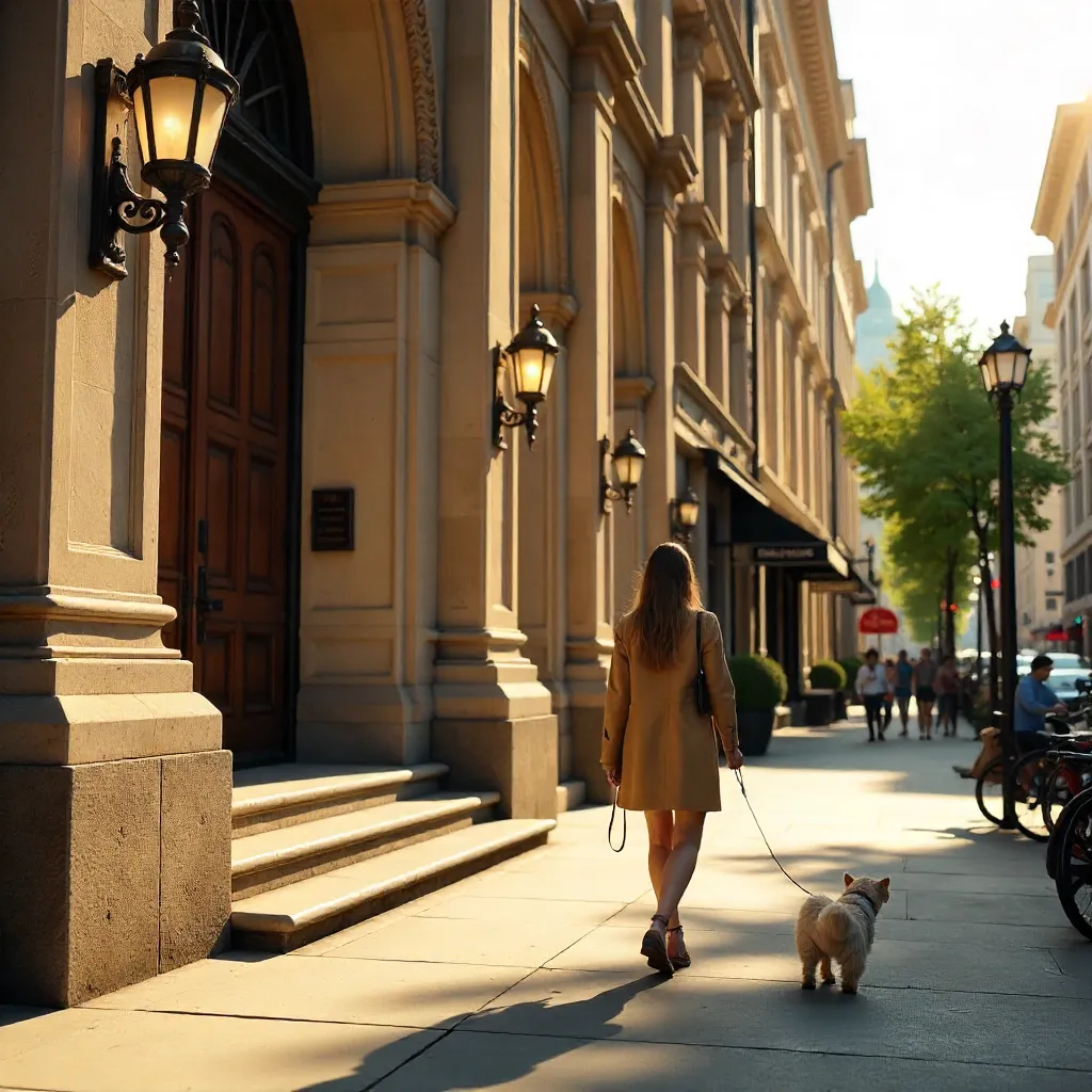 Sunny Urban Stroll by Historic Library Entrance