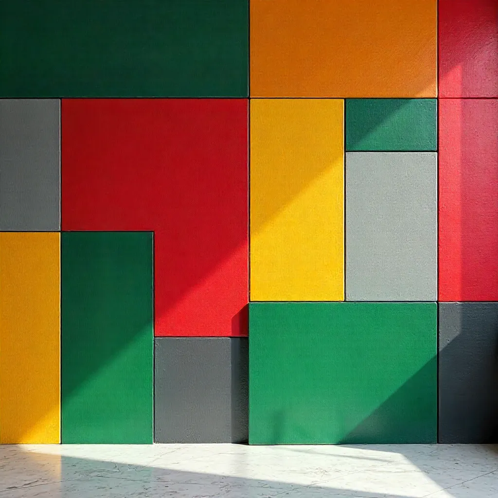 Vivid Geometric Wall: Green, Red, Gray