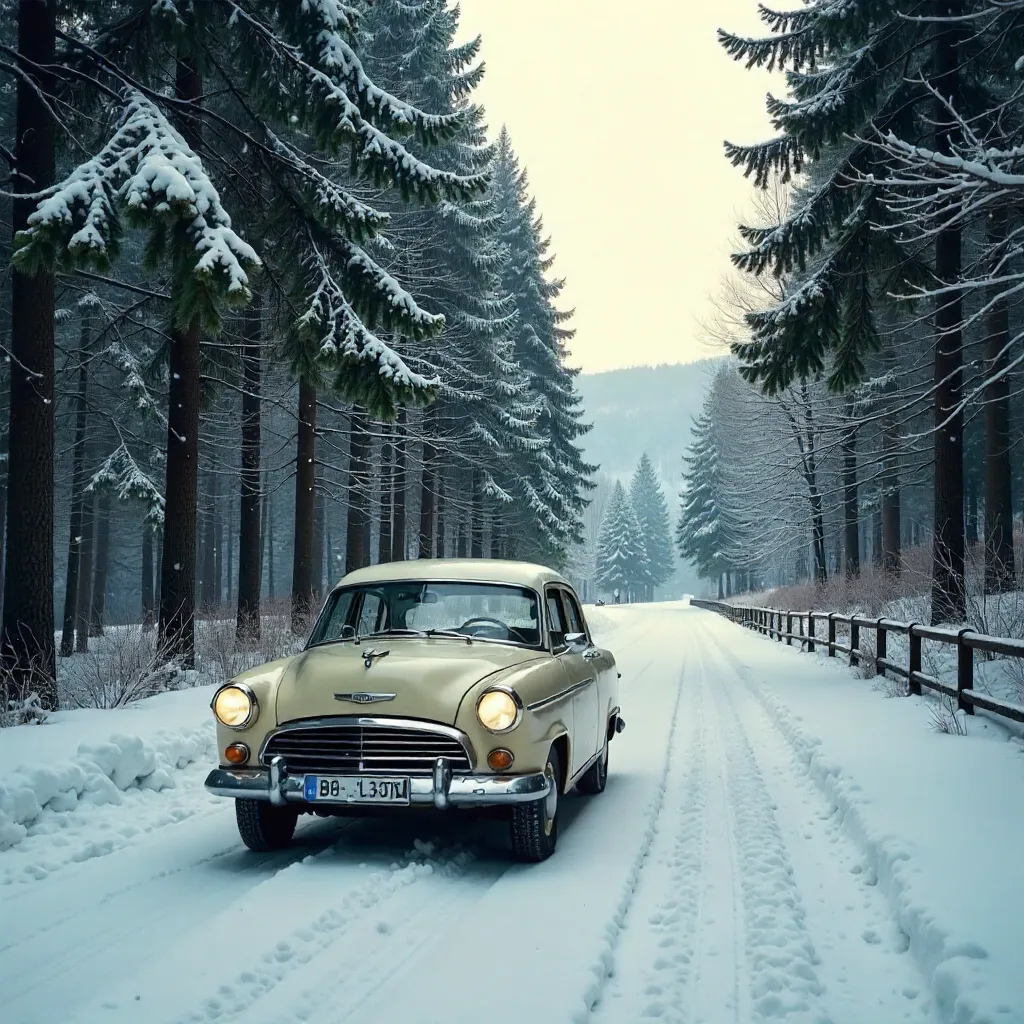 Serene Winter Drive Through Slovak Snow Forest