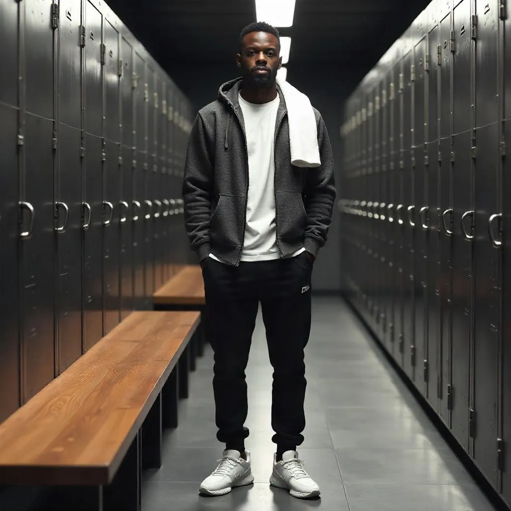 Photorealistic Stylish Black Man in a Locker Room