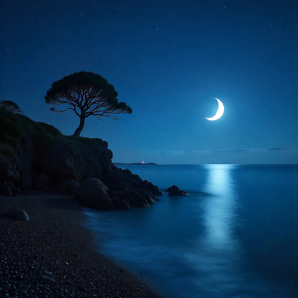 Half Moon Over Deep Blue Northland Night Sky
