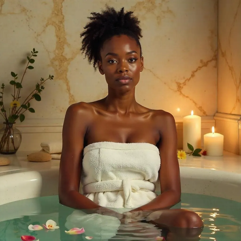 Oil Portrait: Black Woman in a Serene Spa