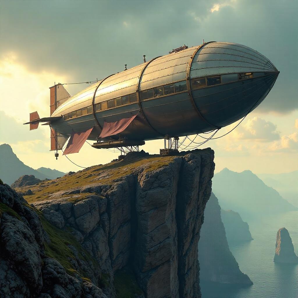 Photorealistic Airship on a Rocky Outcrop