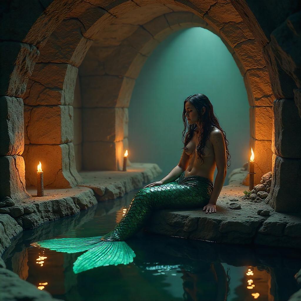 Mermaid in an Ancient Crypt: 3D Render