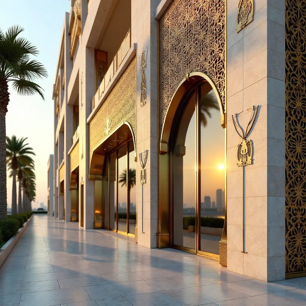 Dubai Facade: Geometric Beauty with Palm Motifs