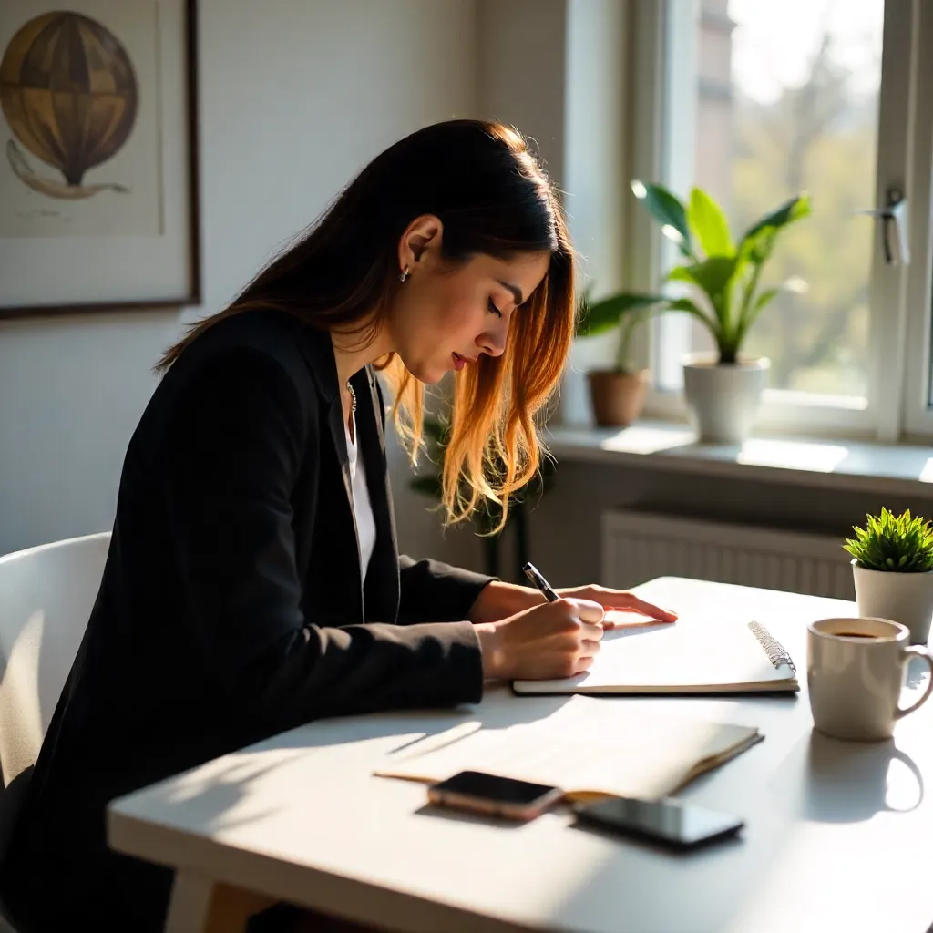 Anonymous Female Entrepreneur Writing at a Desk