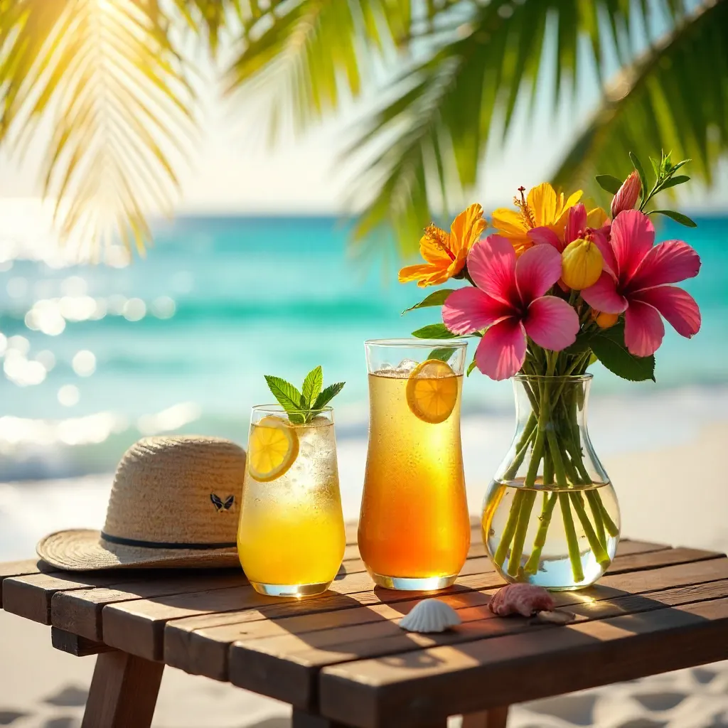 Beachside Beverages and Flowers in Summer