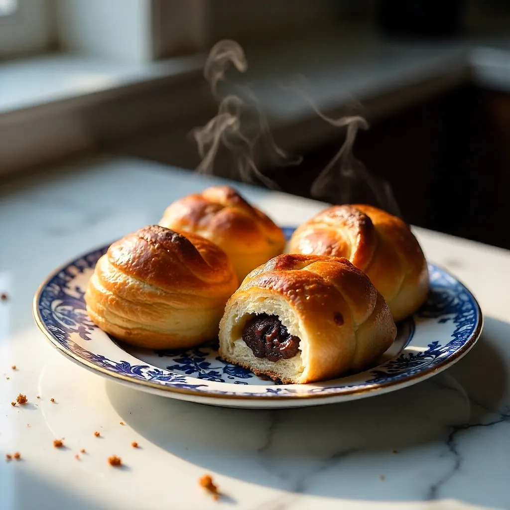 Delicious Pain au Chocolat on Marble Plate