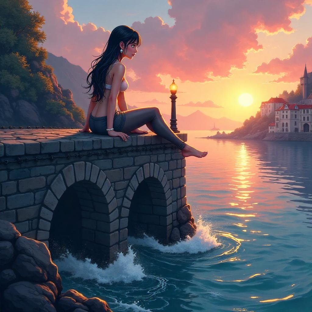 Selkie on the Anime Drawbridge at Twilight