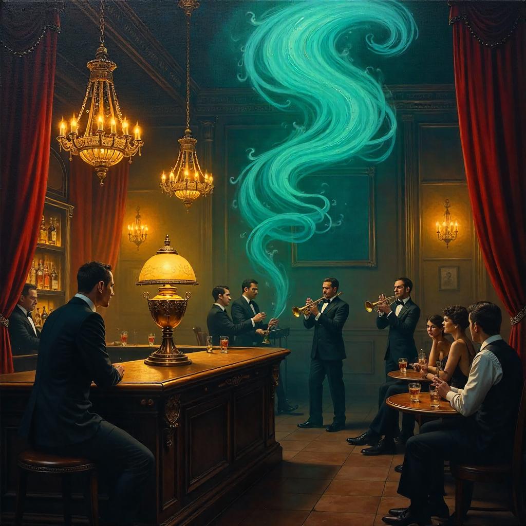 Djinn Emerges in a 1920s Speakeasy Oil Painting