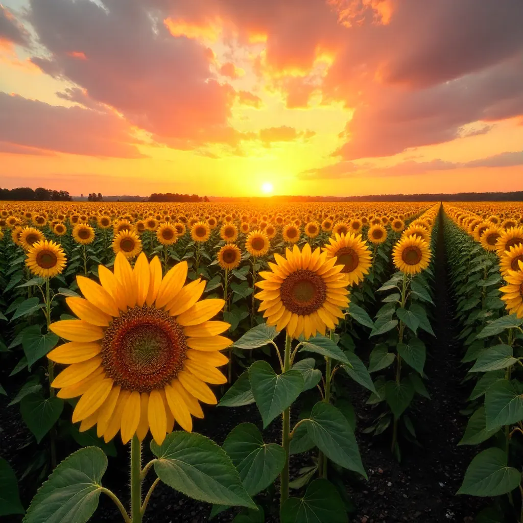 Sunflowers at Sunset: Expansive Golden Field