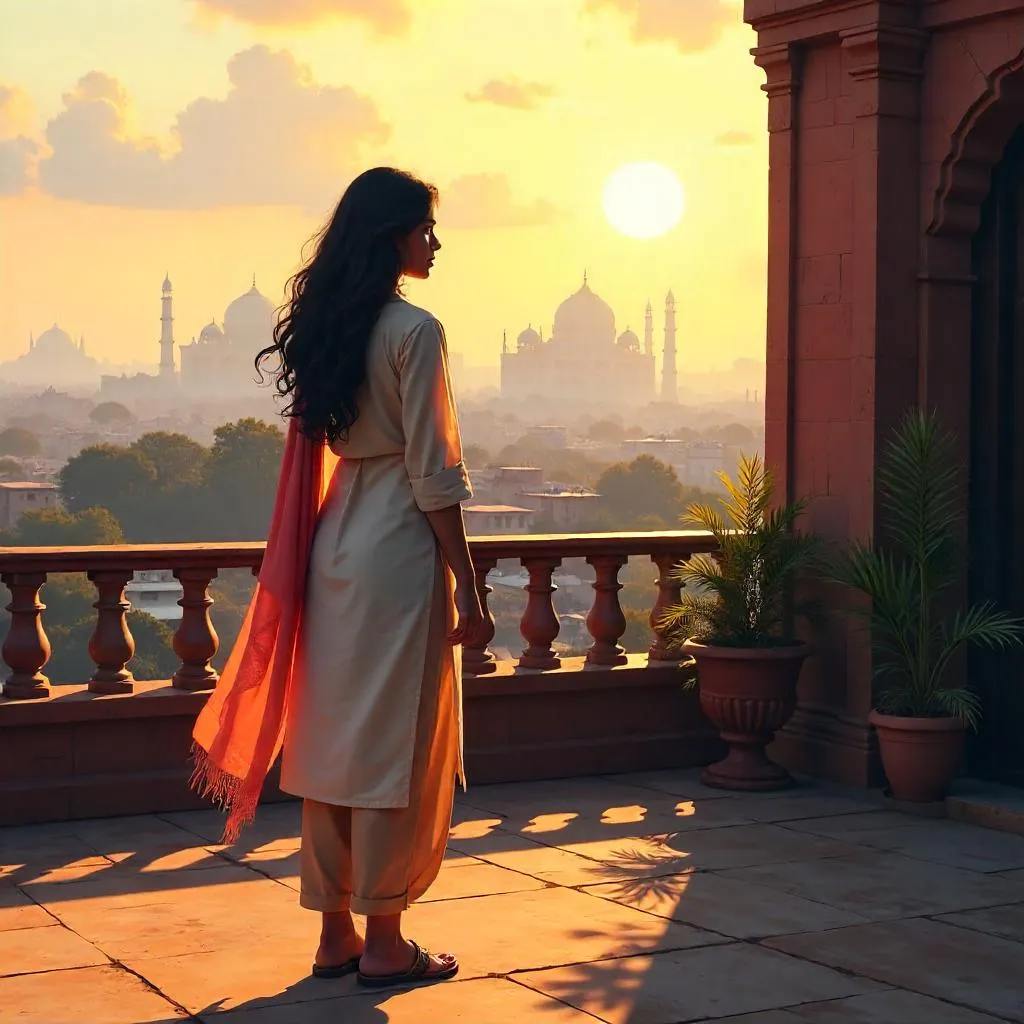 Terrace Dawn: Indian Woman Concept Art