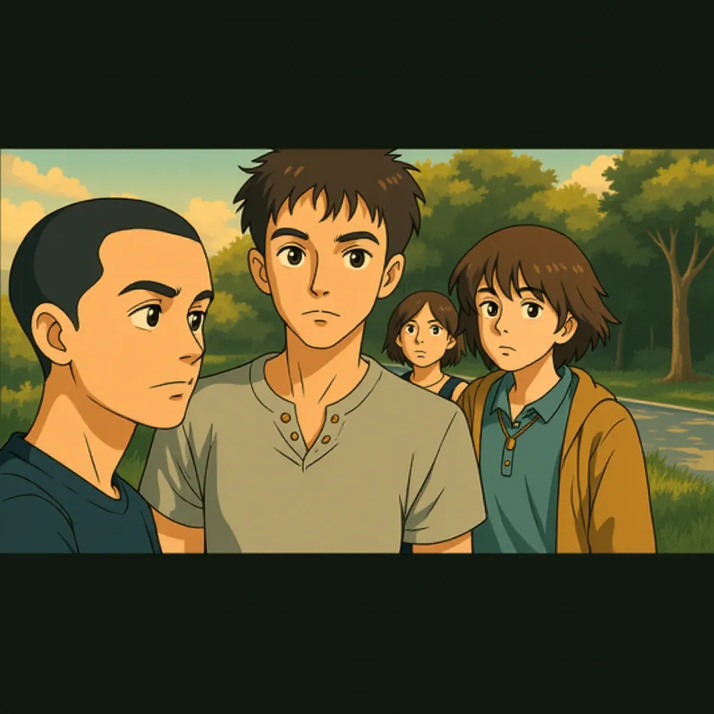 Anna Hutchison, Fran Kranz, Jesse Williams, and Chris Hemsworth in The Cabin in the Woods (2011) - Anime style