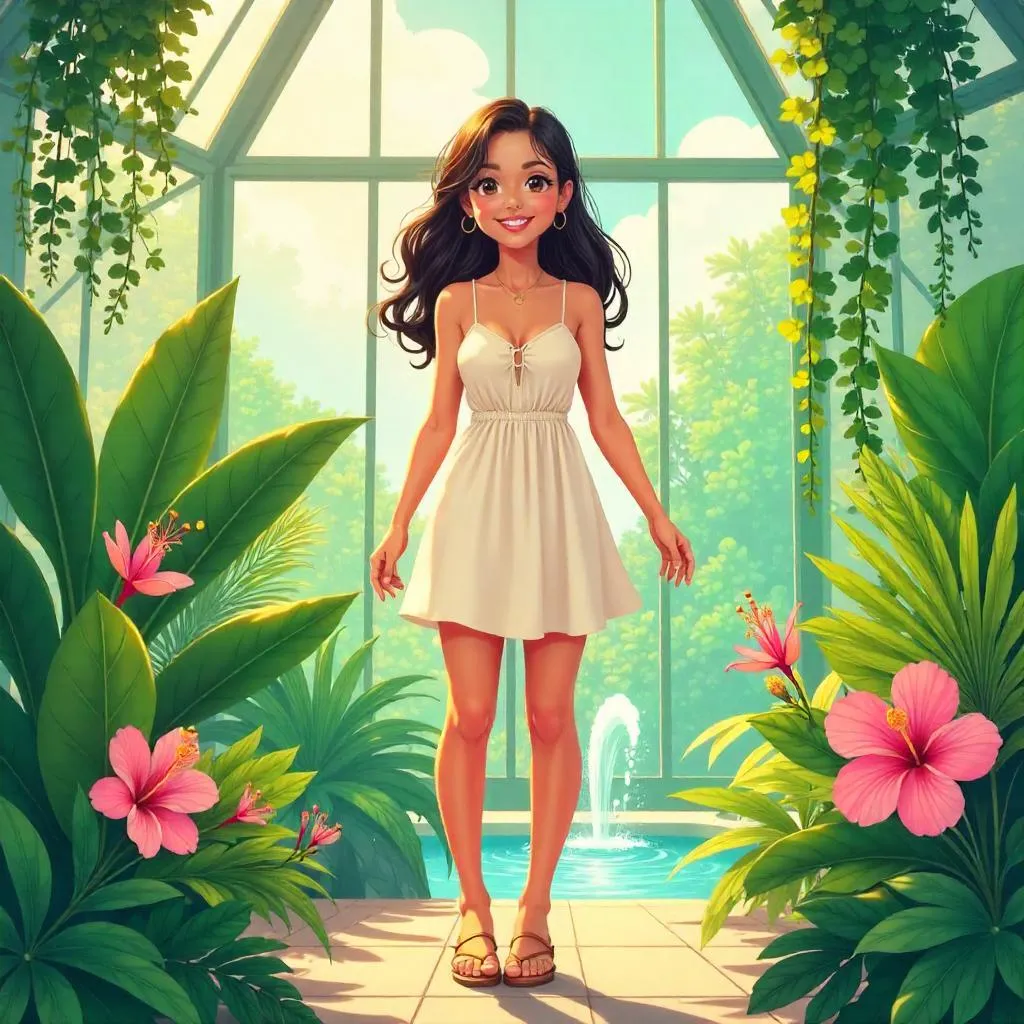 Cheerful Latina in a Sunlit Conservatory