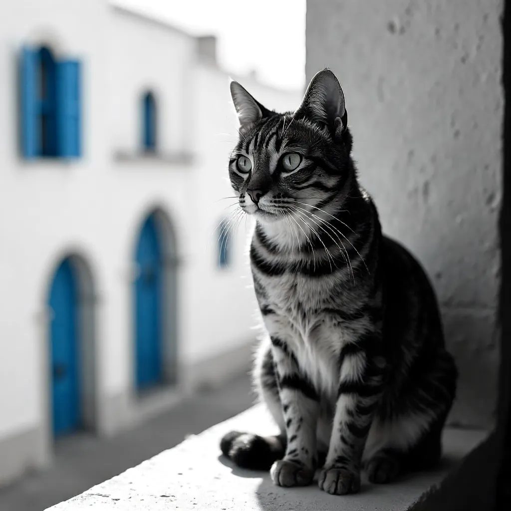 Serene Black and White Tabby Portrait in Rabat