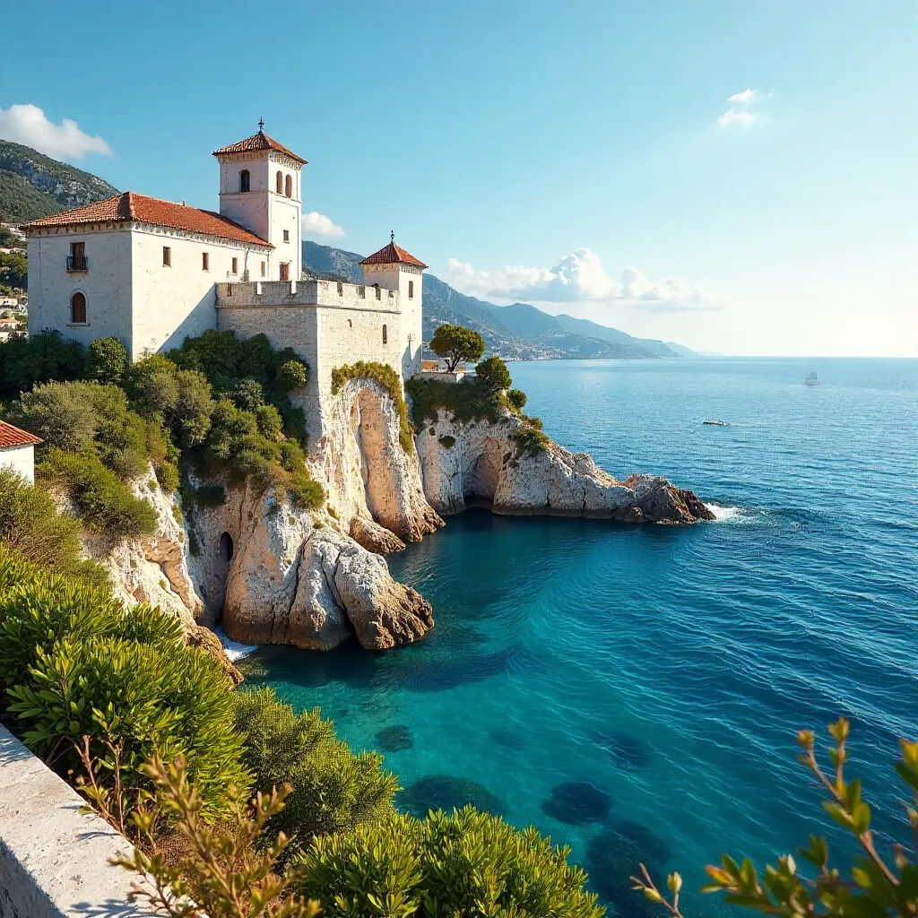 Azure Coastal Fortress: Scenic Travel View