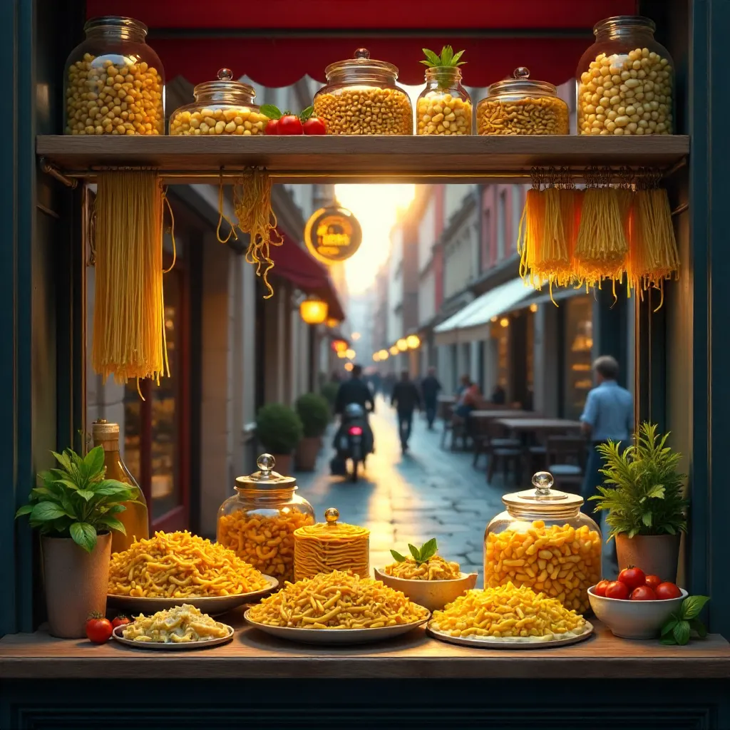 Pasta Parade in a City Shop Window