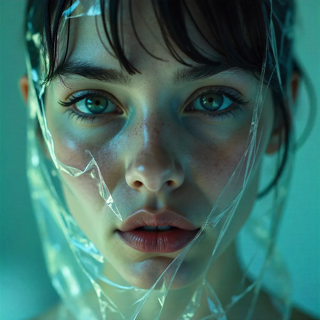 Portrait Through Crinkled Plastic: Surreal Gaze
