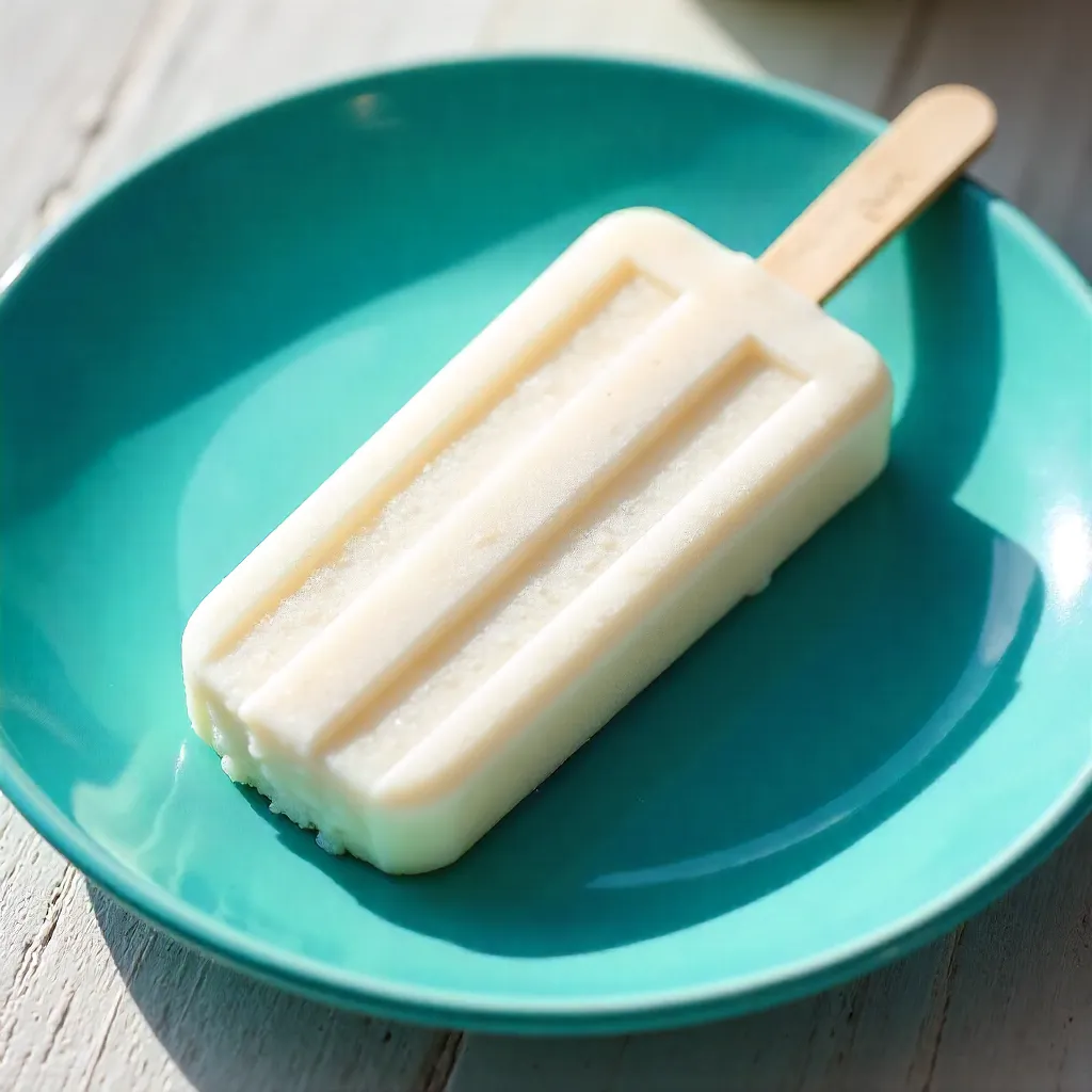 White Popsicle on Blue Plate — Refreshing Summer Snack